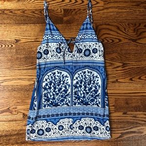 Blue Patterned Slip Dress